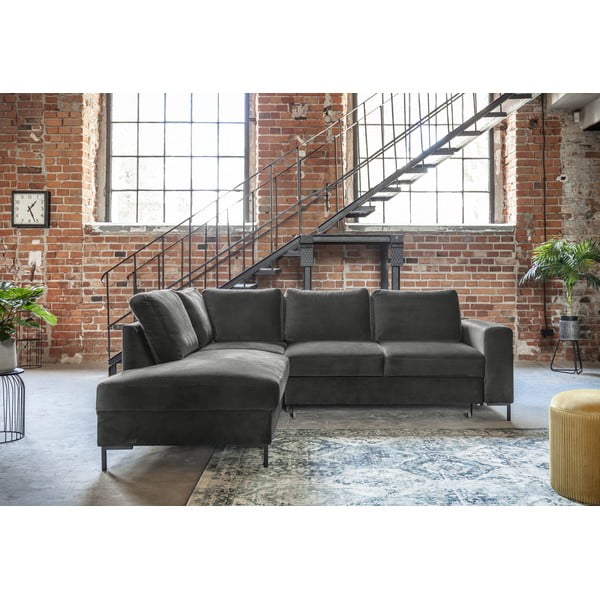 Ciemnoszary aksamitny rozkładany narożnik (lewostronny) Lofty Lilly – Miuform-image-4