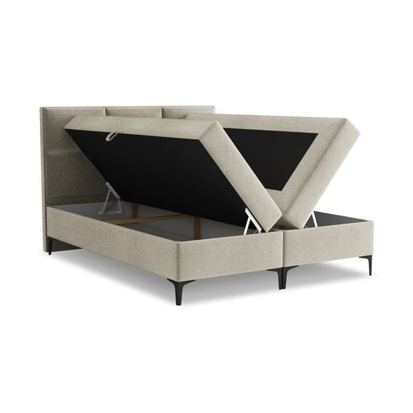 Szarobrązowe łóżko kontynentalne ze schowkiem 140x200 cm Pakalana – Makamii-image-1