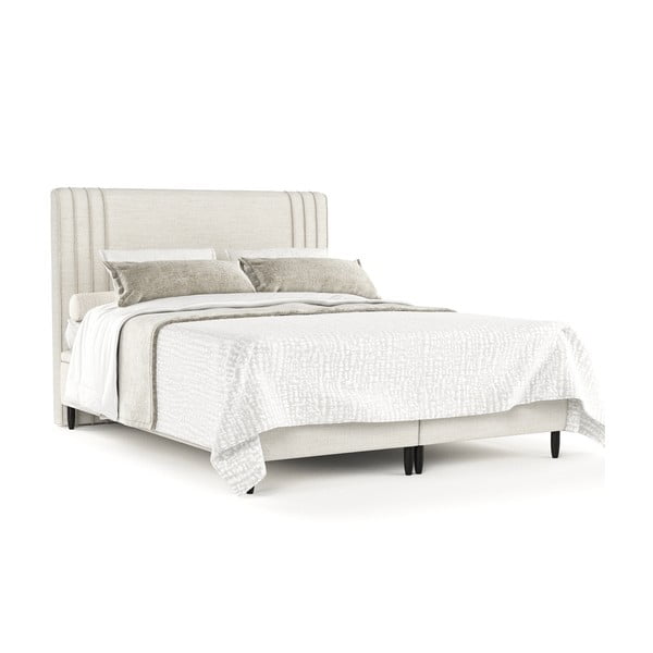 Beżowe tapicerowane łóżko dwuosobowe ze schowkiem 140x200 cm Musca – Maison de Rêve-image-2