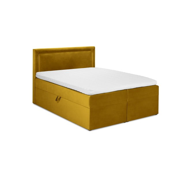 Musztardowe aksamitne łóżko 2-osobowe Mazzini Beds Yucca, 200x200 cm
