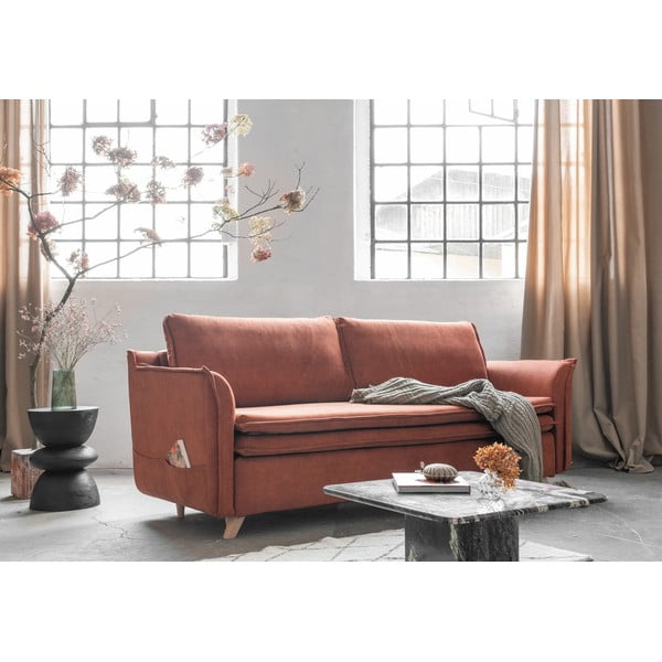 Ceglasta aksamitna rozkładana sofa 225 cm Charming Charlie – Miuform-image-3