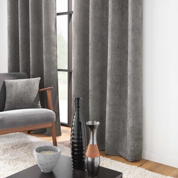 Antracytowa zasłona z szenilu 140x260 cm Leo – douceur d'intérieur-image-1