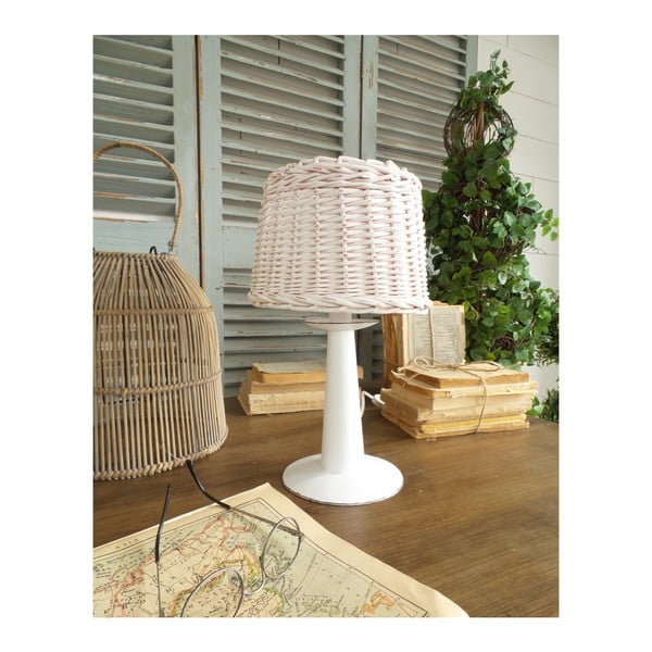 Biała lampa stołowa z rattanowym abażurem Orchidea Milano Summer