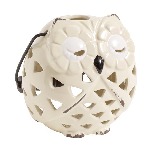 Świecznik ceramiczny Owl, kremowy