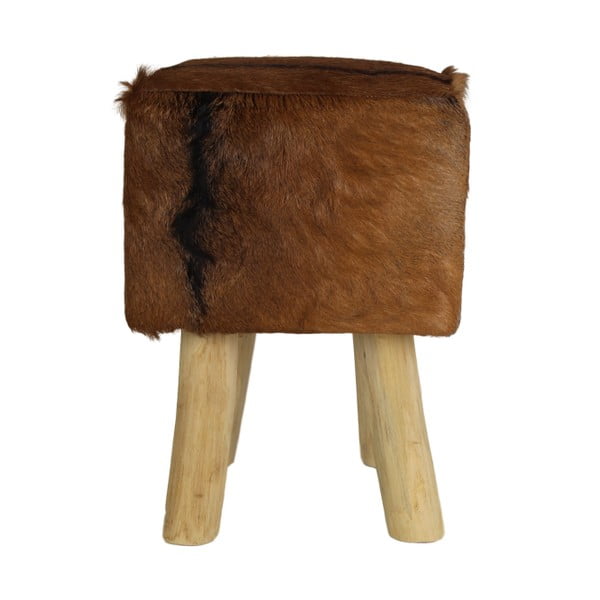 Stołek z drewna tekowego pokryty skórą HSM Collection Goat