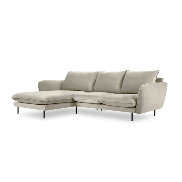 Beżowa narożna aksamitna sofa lewostronna Cosmopolitan Design Vienna-image-3