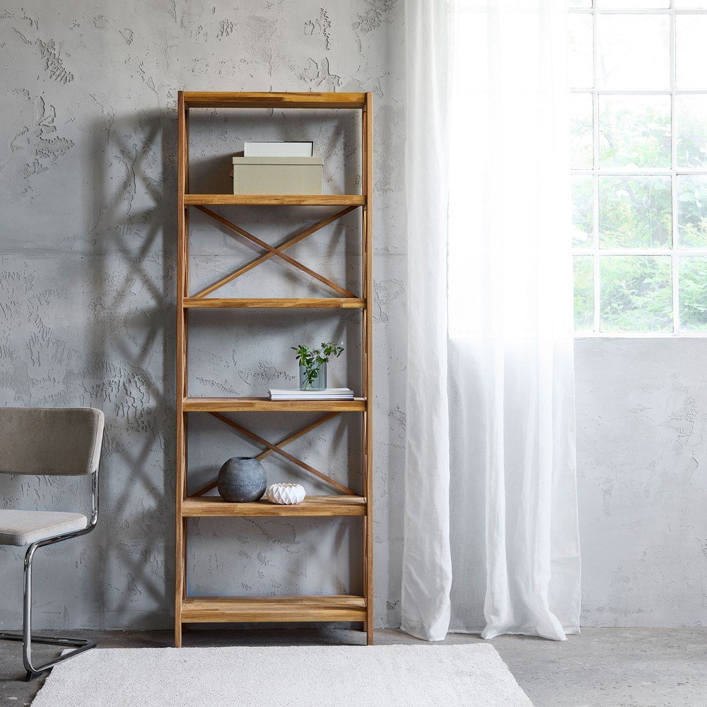 Regał z litego drewna dębowego w naturalnym kolorze 70x198 cm X-Shelf – Unique Furniture (zdjęcie 3)