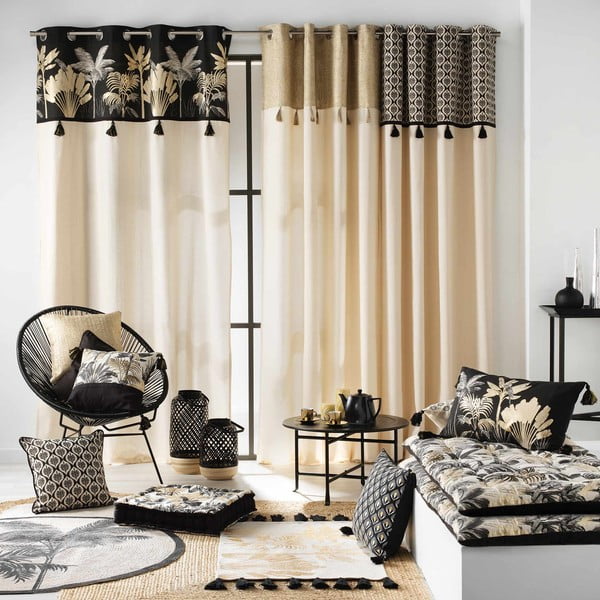 Beżowo-czarna zasłona 140x240 cm Karaba – douceur d'intérieur-image-4