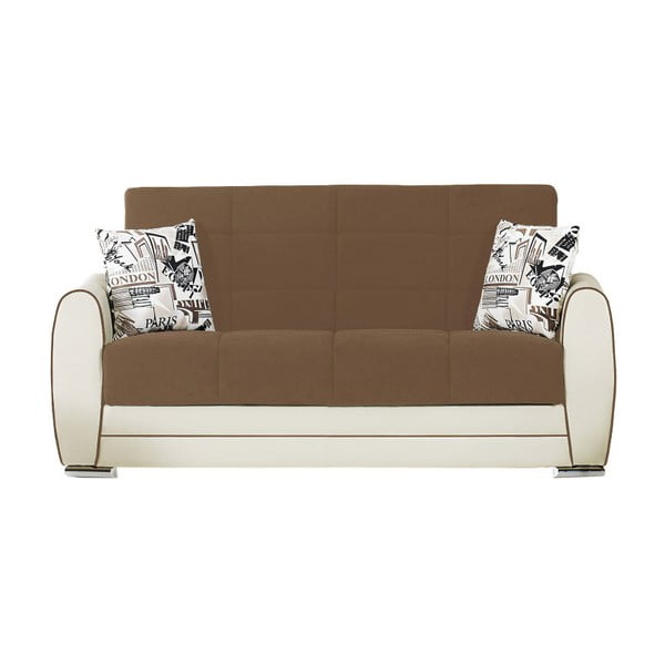 Brązowo-kremowa dwuosobowa sofa rozkładana ze schowkiem Esidra Rest