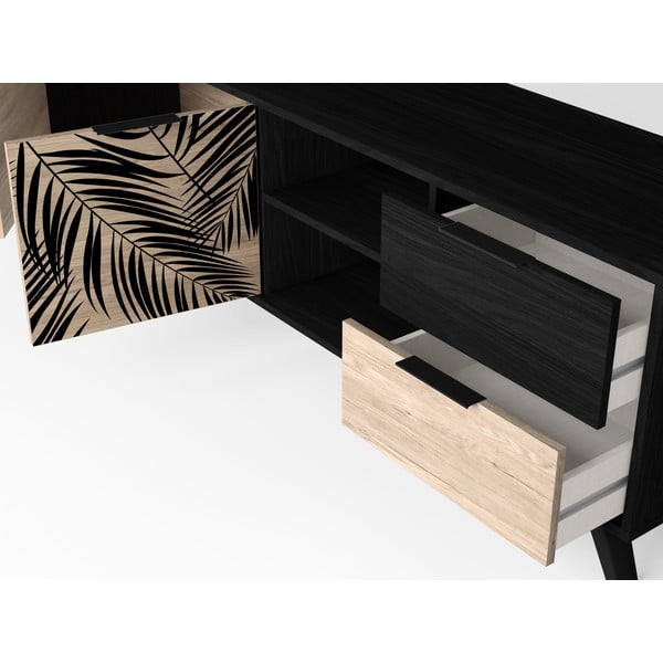 Czarna szafka pod TV w dekorze dębu 181x53 cm Palmera – Marckeric-image-1