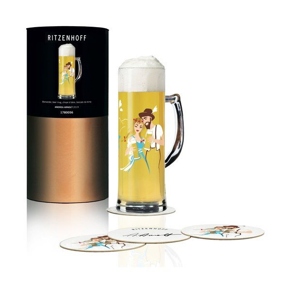 Komplet kufla do piwa ze szkła kryształowego i 5 podkładek Ritzenhoff Amdrea Arnolt, 596 ml-image-1