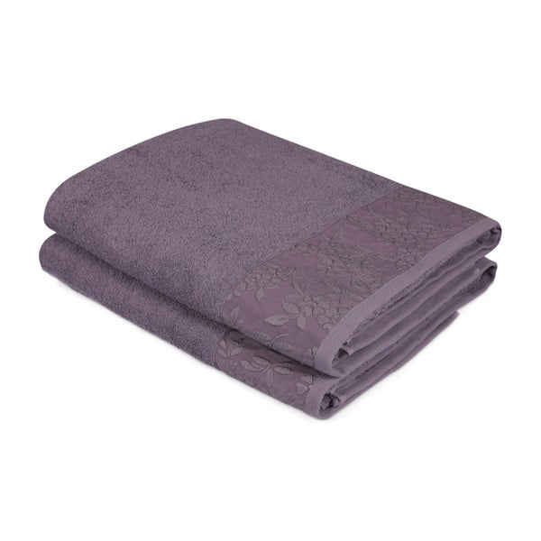 Zestaw 2 ciemnofioletowych ręczników z czystej bawełny, 90x150 cm