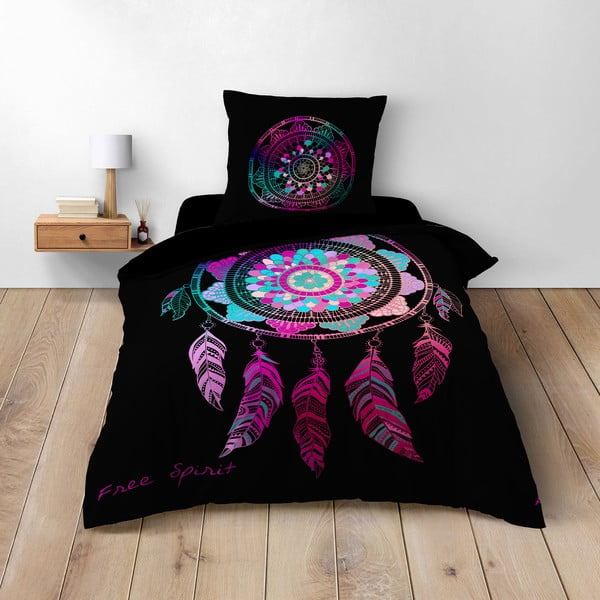 Czarna bawełniana pościel jednoosobowa 140x200 cm Porte Bonheur – douceur d'intérieur-image-1