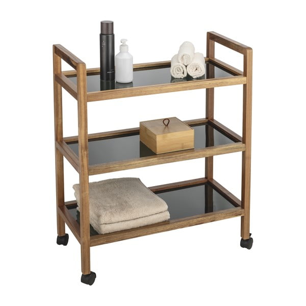 Czarno-naturalny regał łazienkowy z litego drewna akacjowego 65x76,5 cm Fondi – Wenko-image-2