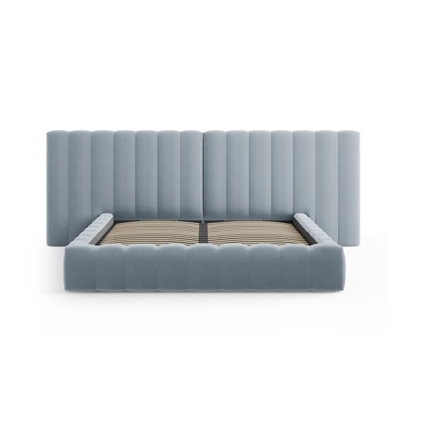 Jasnoniebieskie tapicerowane łóżko dwuosobowe ze schowkiem i stelażem 180x200 cm Gina – Milo Casa-image-2