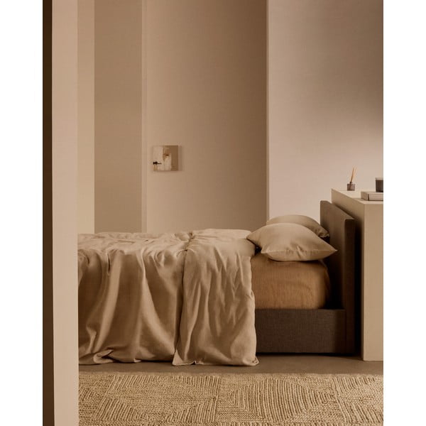 Szare tapicerowane łóżko jednoosobowe ze schowkiem i stelażem 90x200 cm Nahiri – Kave Home-image-2