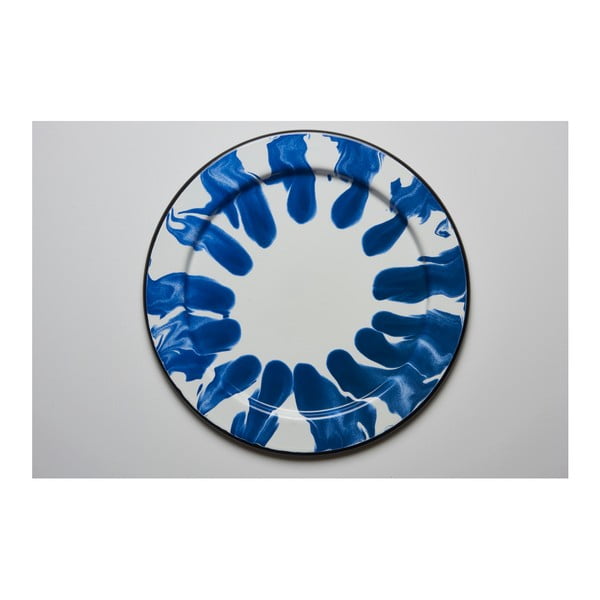 Niebiesko-biała taca emaliowana Kapka Little Color, Ø 32 cm
