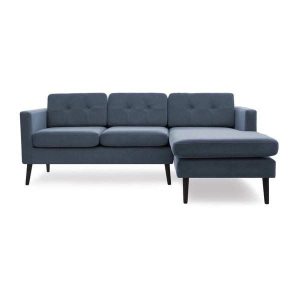 Jasnoniebieska sofa narożna prawostronna z czarnymi nogami Vivonita Sondero
