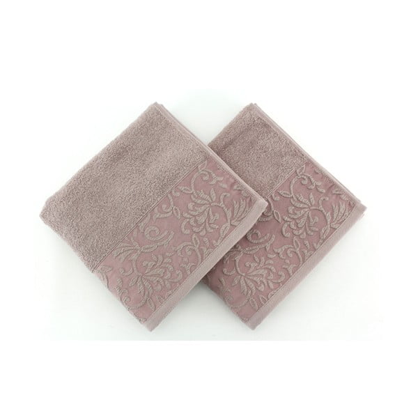 Zestaw 2 brązowych ręczników bawełnianych Burumcuk, 50x90 cm