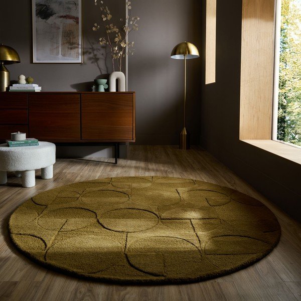 Ciemnozielony wełniany okrągły dywan tkany ręcznie ø 160 cm Gigi – Flair Rugs-image-1