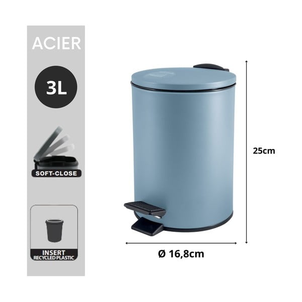 Jasnoniebieski stalowy kosz na śmieci z pedałem 3 l   Adelar – Spirella-image-4