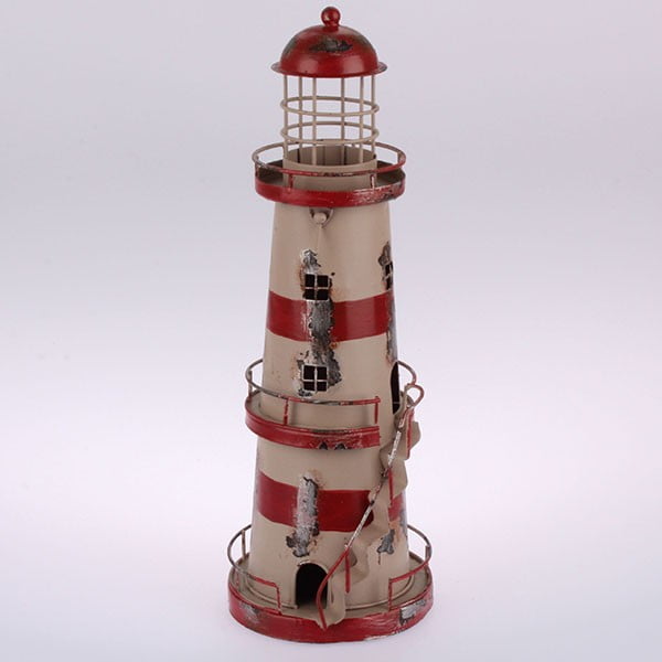 Metalowy lampion wiszący Red Stripes Lighthouse, 32 cm