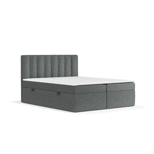 Ciemnoszare łóżko boxspring ze schowkiem 160x200 cm Novento – Maison de Rêve