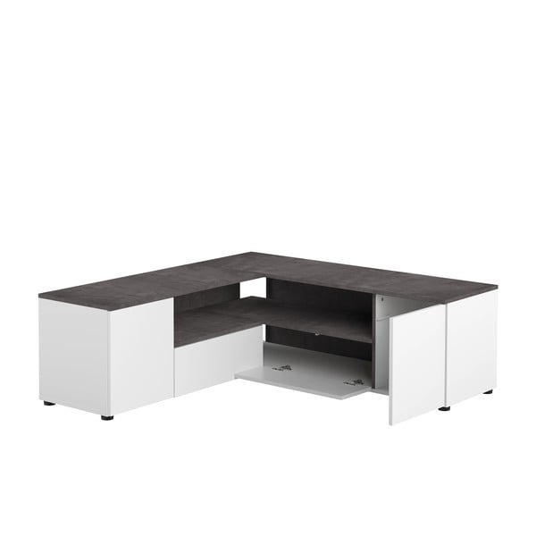 Biało-szara szafka pod TV w dekorze betonu 130x46 cm Angle – TemaHome-image-3
