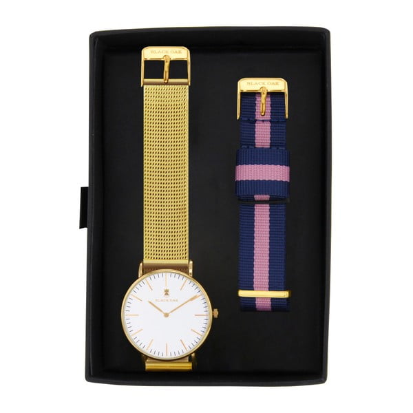 Komplet złotych zegarków damskich z paskami Black Oak Stripe 