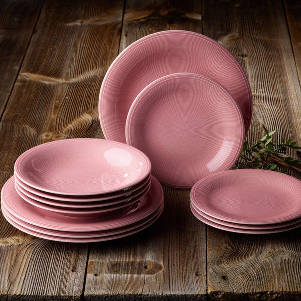 12-częściowy różowy zestaw talerzy z porcelany Like by Villeroy & Boch Group-image-1
