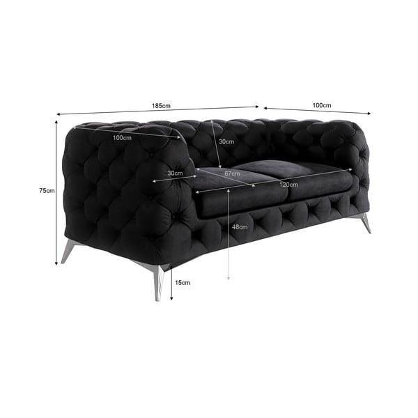 Czarna aksamitna sofa 185 cm Chelsea – Ropez-image-3