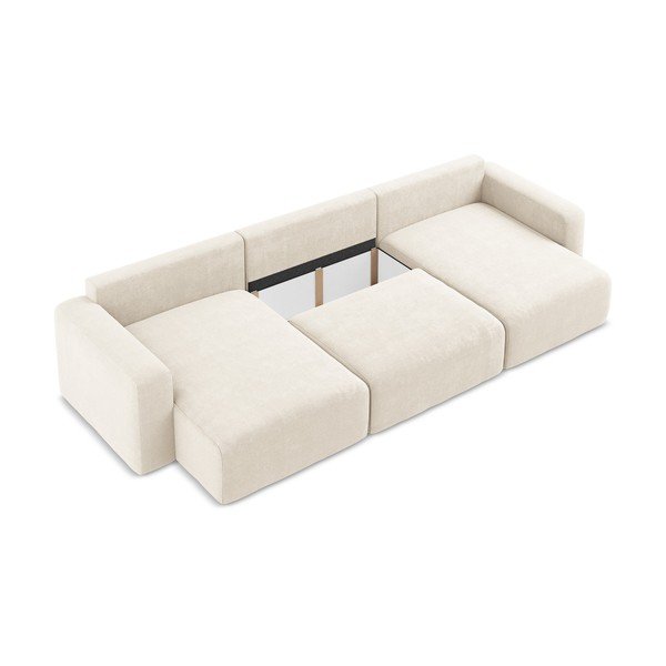 Kremowy rozkładany/ze schowkiem narożnik z tkaniny szenilowej (w kształcie litery U) Kona – Makamii-image-4