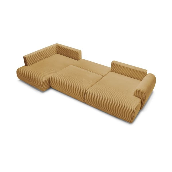 Musztardowy sztruksowy rozkładany/ze schowkiem narożnik (lewostronny/w kształcie litery U) Lucien – Bobochic Paris-image-4