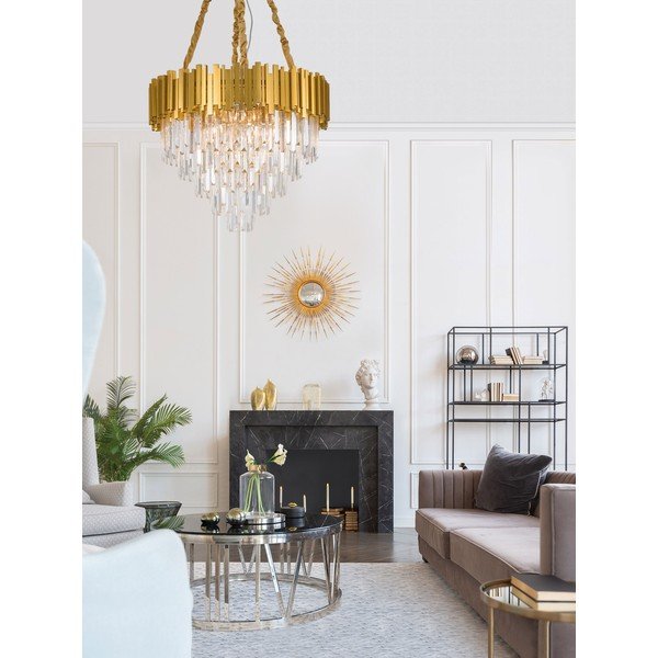 Metalowa lampa wisząca w kolorze złota z kryształowym kloszem ø 73 cm Grane – Nova Luce-image-2
