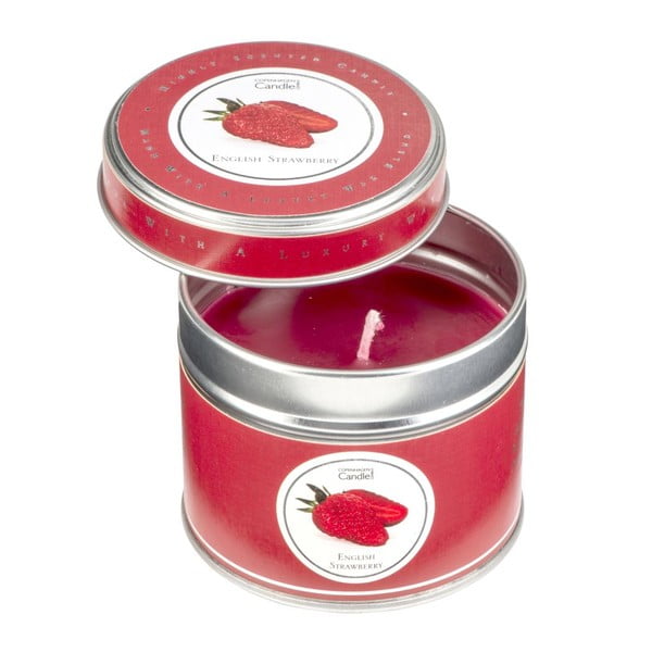Świeczka zapachowa w puszcze o zapachu truskawek Copenhagen Candles English, czas palenia 32 godz.