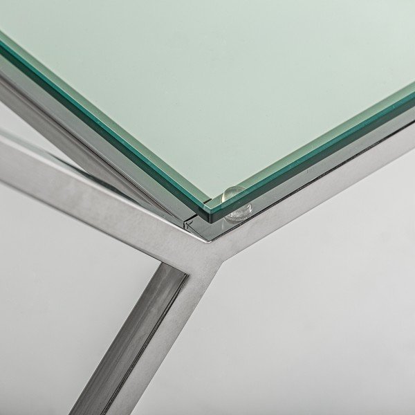 Stolik w biało-srebrnym kolorze z blatem w dekorze marmuru 60x120 cm Altiplano – Burkina-image-3