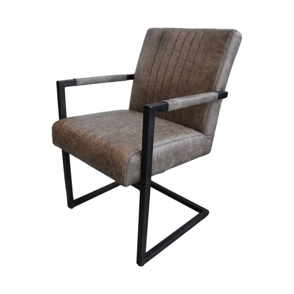 Szarobrązowe krzesło ze skórzanym obiciem i podłokietnikami HSM Collection Texas
