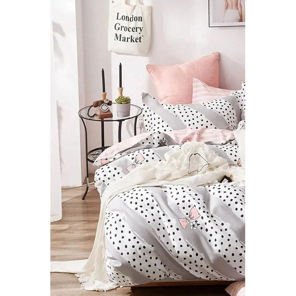 Biało-różowa bawełniana pościel dwuosobowa z prześcieradłem (4-częściowa) 200x220 cm Bow and Polka-Dot – Mila Home-image-3