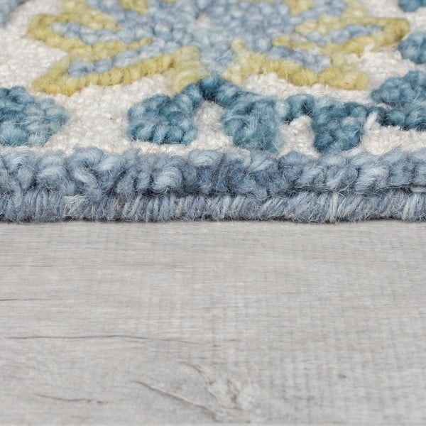 Niebiesko-kremowy dywan z mieszanki wełny tkany ręcznie 120x170 cm Myla Floral Frame – Flair Rugs-image-4