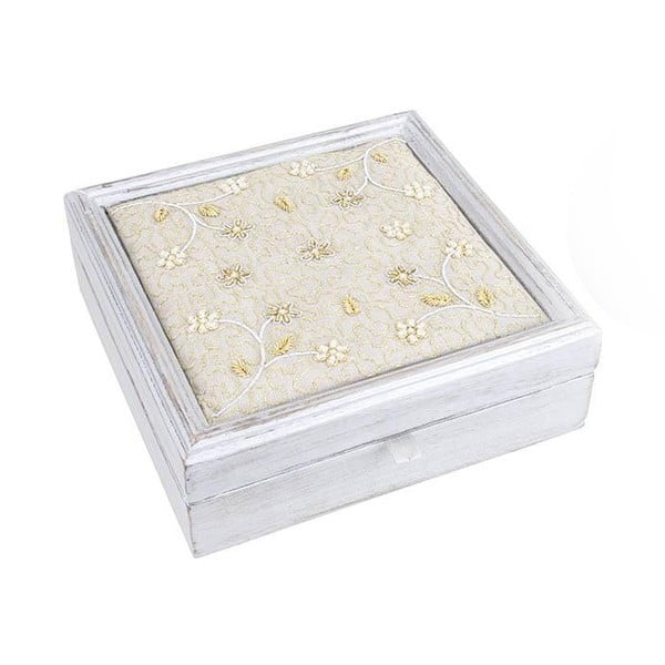 Drewniane pudełko na biżuterię Gold Flowers