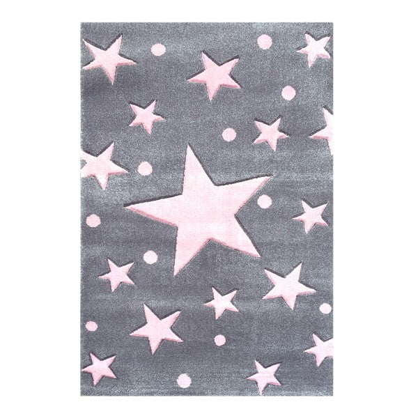Różowo-szary dywan dziecięcy Happy Rugs Star Constellation, 80x150 cm