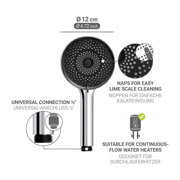 Plastikowa słuchawka prysznicowa w kolorze srebra ø 12 cm Softwater – Wenko-image-4