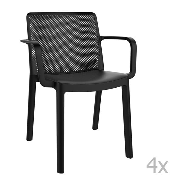Zestaw 4 czarnych krzeseł ogrodowych z podłokietnikami Resol Fresh