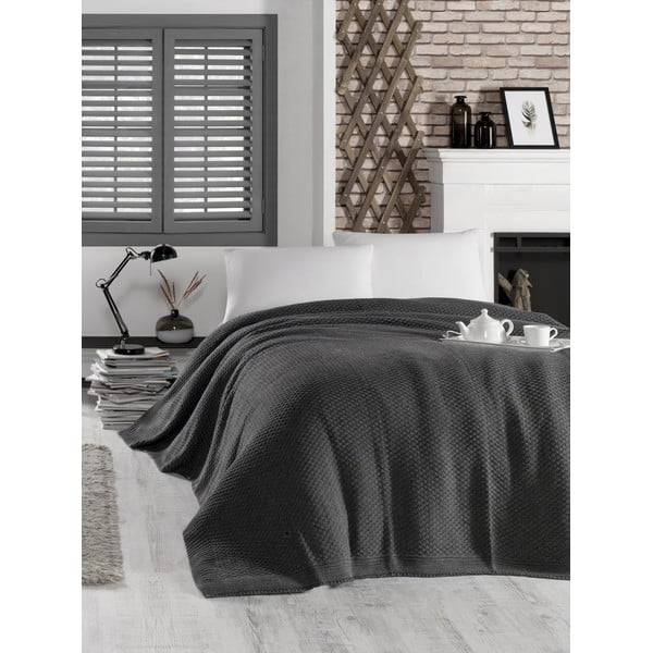 Ciemnoszara narzuta na łóżko z domieszką bawełny Homemania Decor Silvi, 220x240 cm