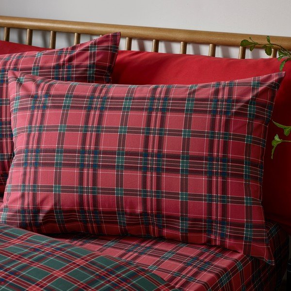 Czerwona/ciemnozielona pościel jednoosobowa 135x200 cm Tartan Check – Catherine Lansfield-image-3