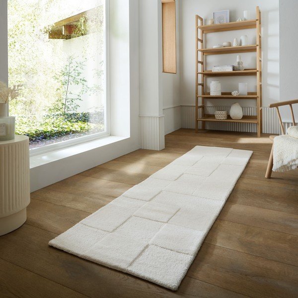 Wełniany chodnik tkany ręcznie w kolorze kości słoniowej 60x230 cm Checkerboard – Flair Rugs-image-1