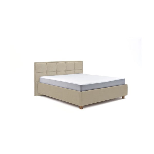 Beżowe dwuosobowe łóżko ze schowkiem DlaSpania Karme, 180x200 cm