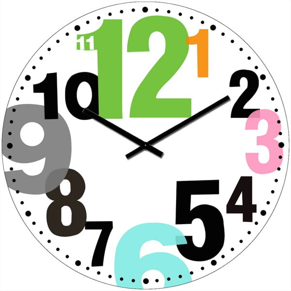 Szklany zegar Kolorowe liczby, 34 cm