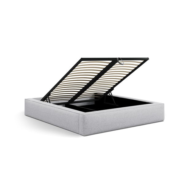 Jasnoszare tapicerowane łóżko dwuosobowe ze schowkiem ze stelażem 160x200 cm Simon Olivia – Micadoni -image-4