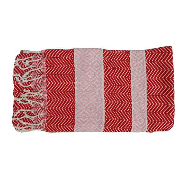 Czerwony ręcznik kąpielowy tkany ręcznie z wysokiej jakości bawełny Homemania Basak Hammam, 100 x 180 cm
